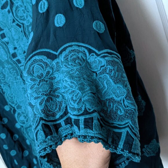 Johnny Was Analusia Embroidered Tunic Top Emerald Green Polka Dot Size S - Picture 7 of 10
